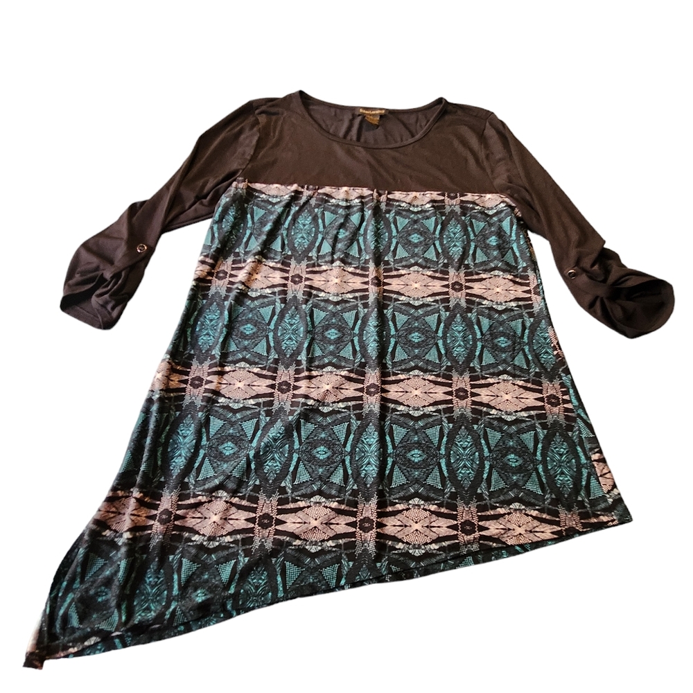 Susan Lawrence Women's 3/4 Roll Tab Sleeves Stretch Tunic Top Size Large G7